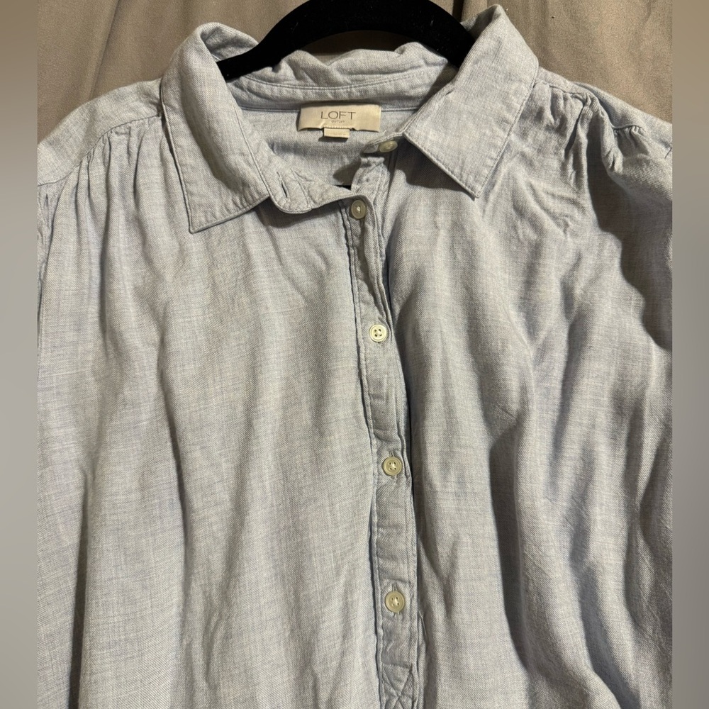 LOFT Chambray Casual Button Up Top